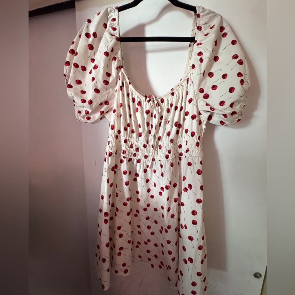 Crystal Doll Cream Dress with Red Cherry Print